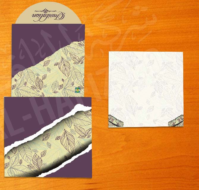 Iridescent Digital Printed Wedding Invitation Card Purple Floral with Metallic Gold & Silver Ink